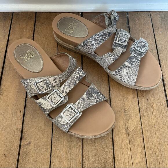 Soft Breeze Snake Print Three Buckle Espadrilles Wedge Sandals 8.5 - Picture 2 of 9